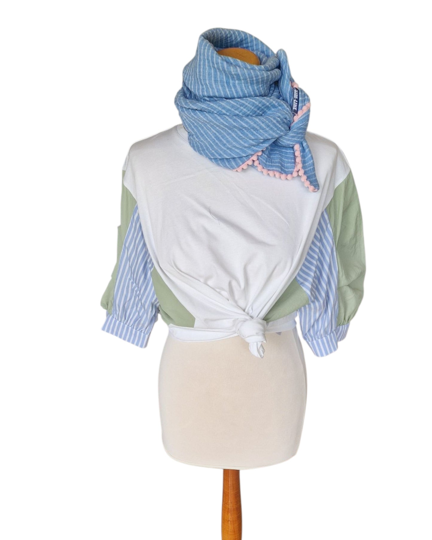 Dreieckstuch Damen Jeannine, Schal Damen, Musselinschal, Streifen, hellblau-weiss