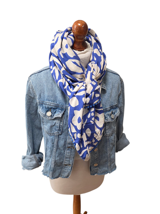 Dreieckstuch Damen Selvaggia, Schal Damen, royalblau. Offwhite