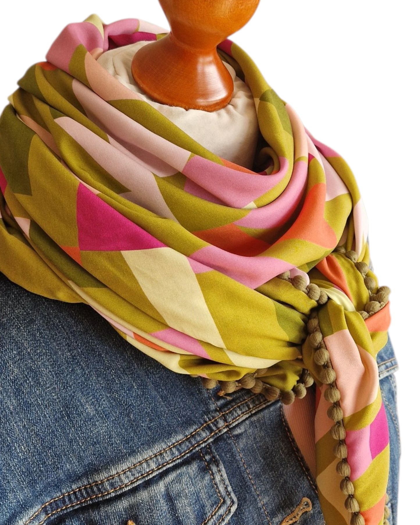 Dreieckstuch Damen Pauline, Schal Damen, olivegrün, pink, korall, rosa, hellgrün