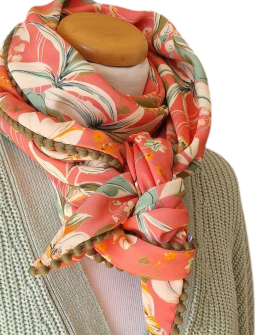 Dreieckstuch Damen Suzan, Schal Damen, korall, Olivegrün