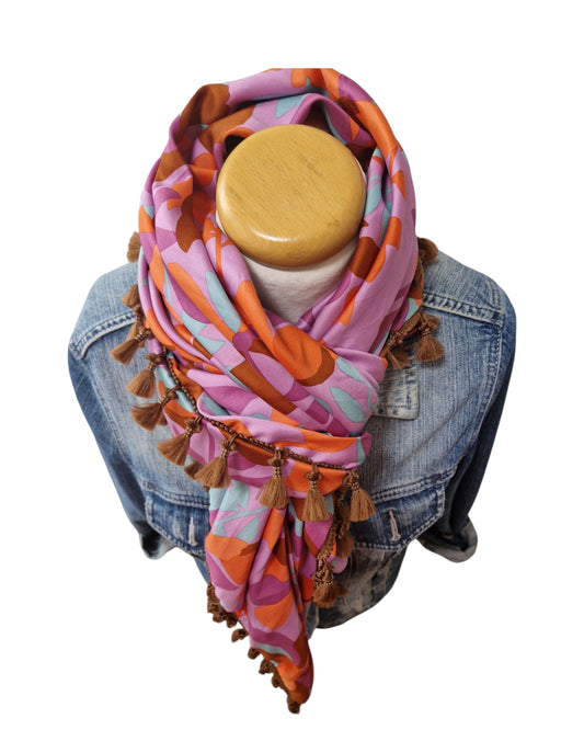 Dreieckstuch Damen, Schal Damen , Blumen, braun, lila, pink, orange, mint
