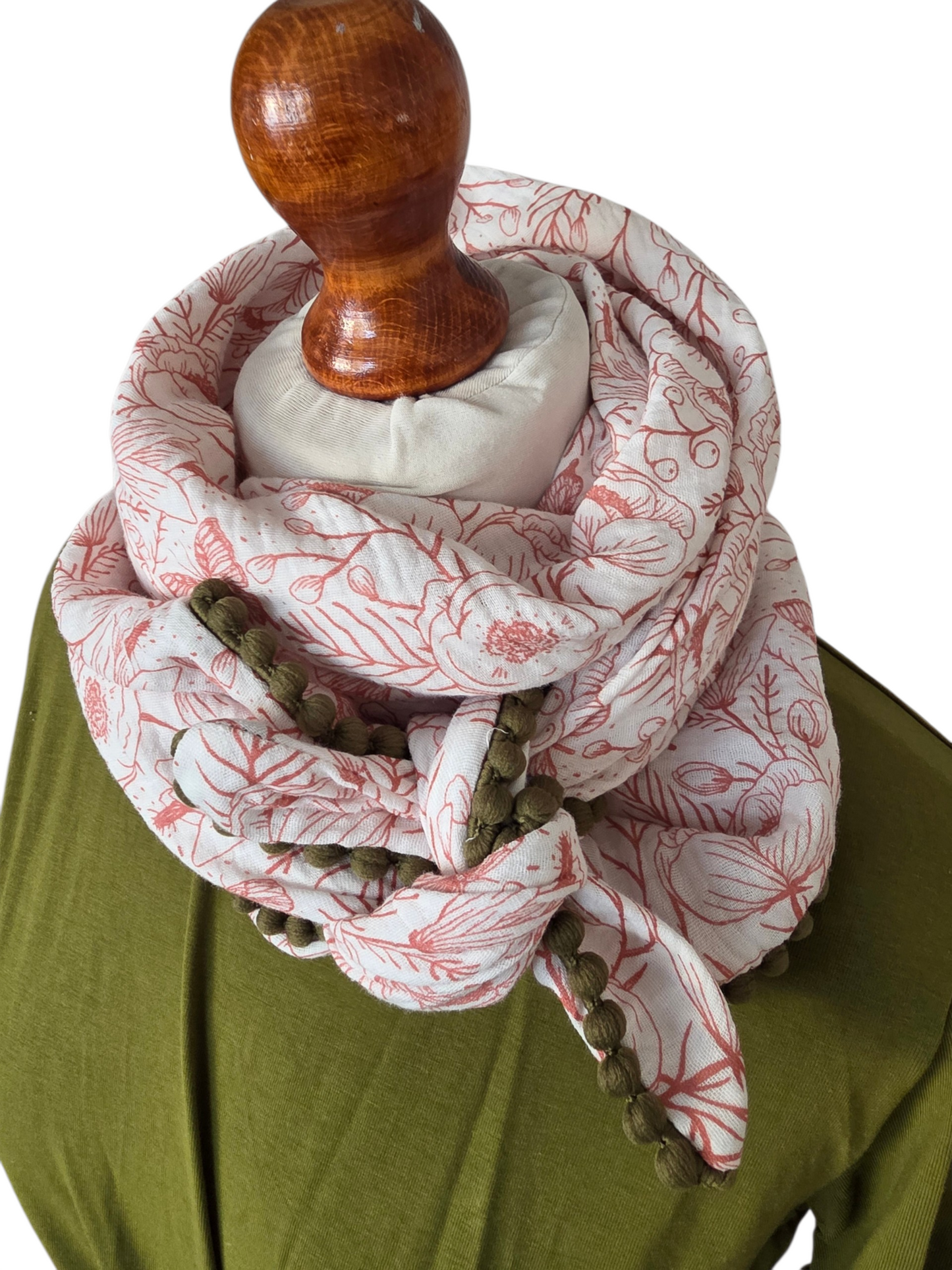 Dreieckstuch Damen Noemi, Schal Damen, Musselinschal, weiss, rost, Blumen und Schmetterlinge