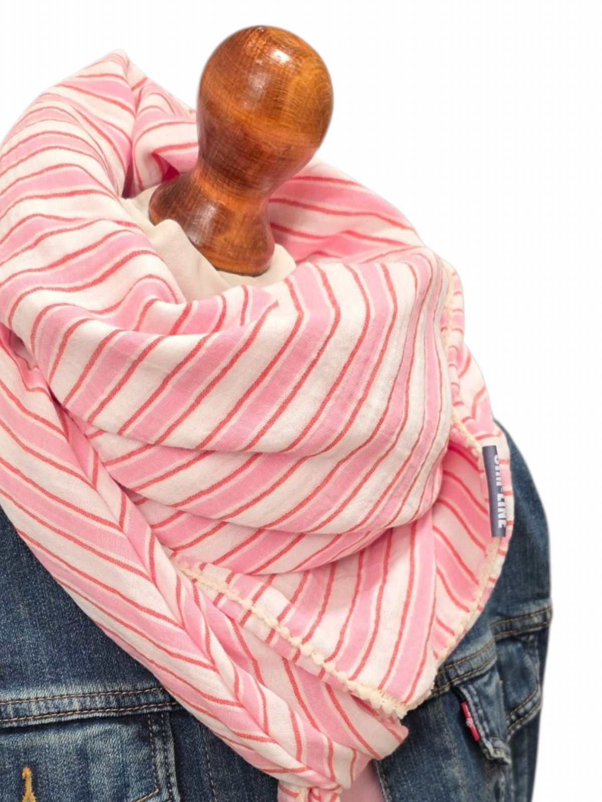 Dreieckstuch Damen Fabiola, Schal Damen, Musselinschal, rosa, rot, offwhite, Streifen