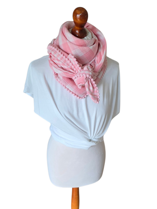 Dreieckstuch Damen Bianca, Schal Damen, Musselinschal, kariert, weiss/rosa