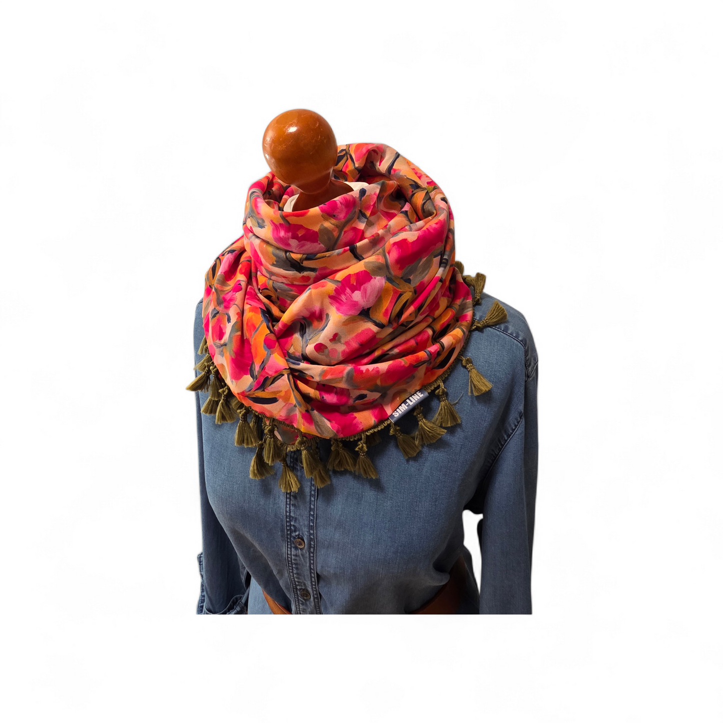 Dreieckstuch Damen Charlotte, Schal Damen, Blumen, pink, Olivgrün, orange