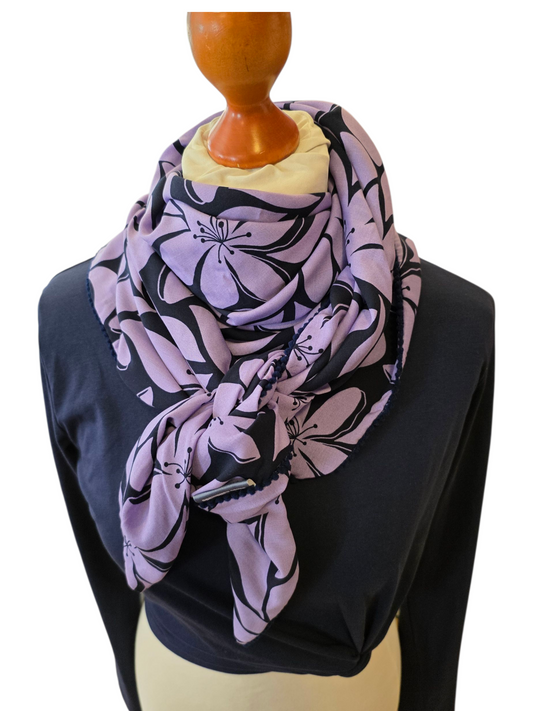 Dreieckstuch Damen Heather, Schal Damen, lila, marineblau, Blumen