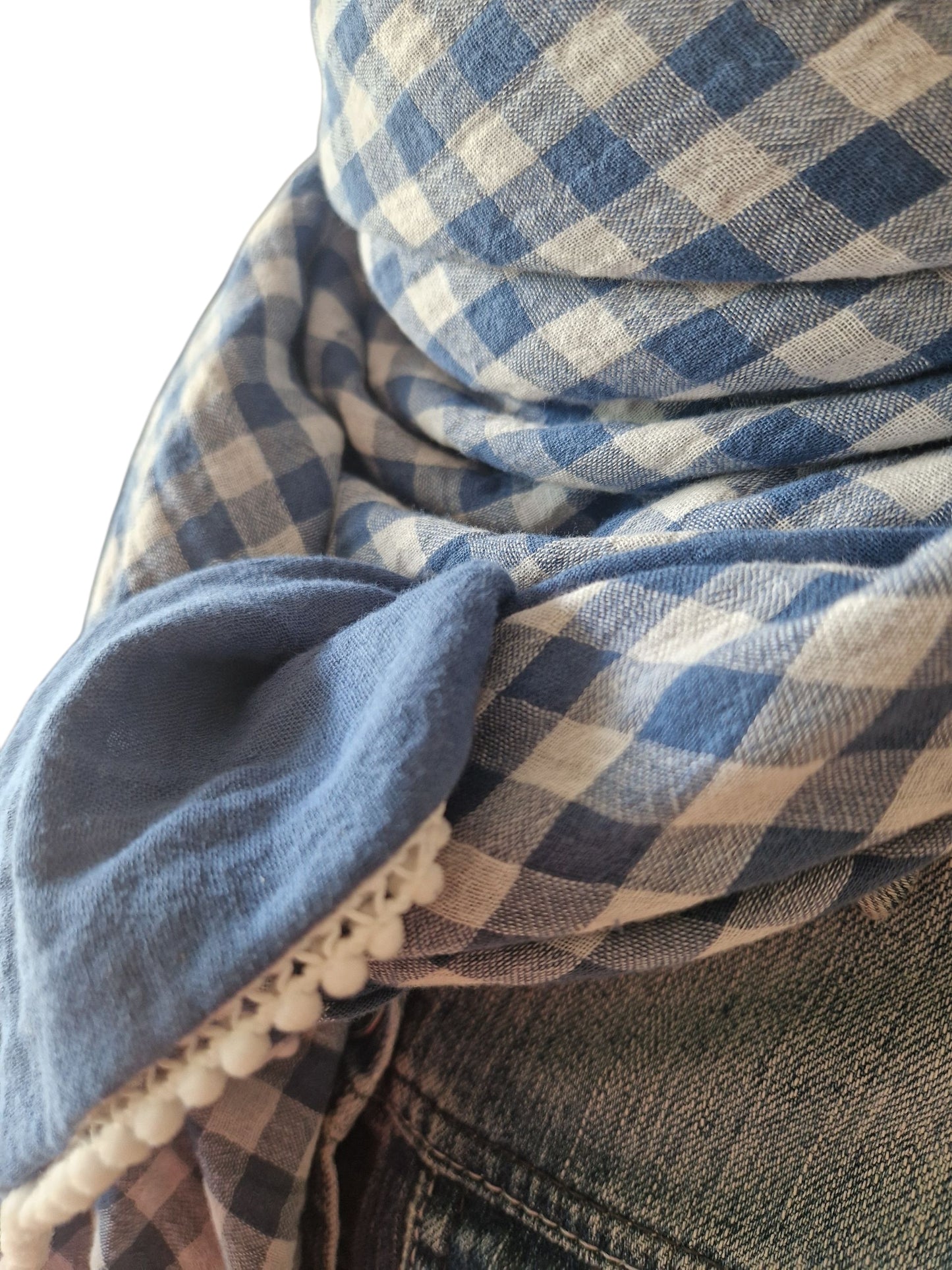 Dreieckstuch Damen Mariette, Schal Damen, Musselinschal jeansblau-weiss