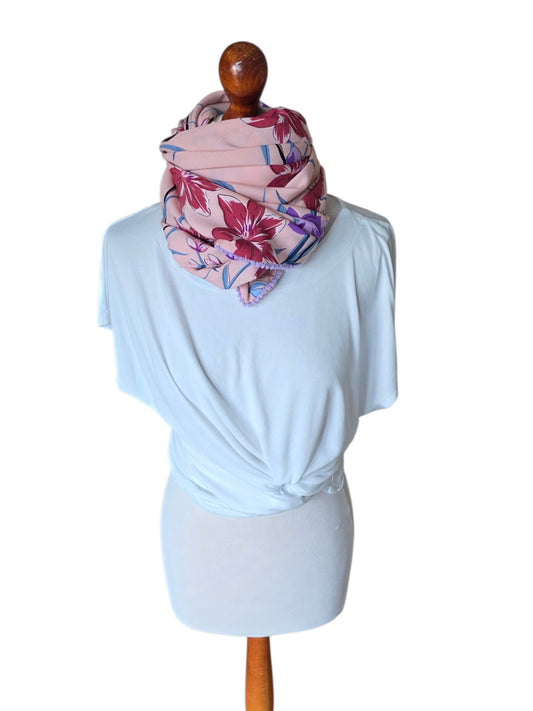 Dreieckstuch Damen Violetta, Schal Damen, Blumen, Peach-Lila-Hellblau-Rost