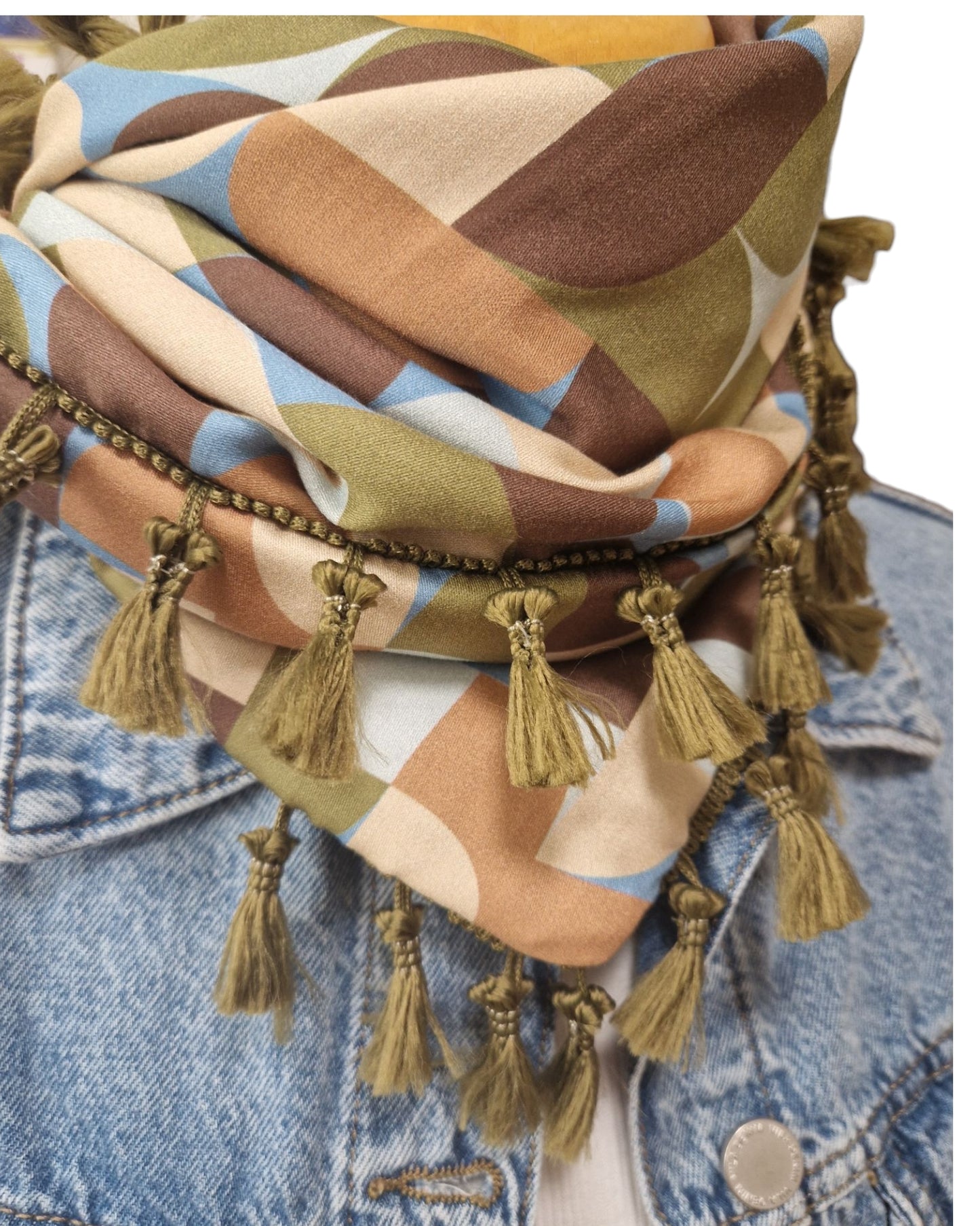 Dreieckstuch Damen Lilou, Schal Damen olivegrün beige hellblau
