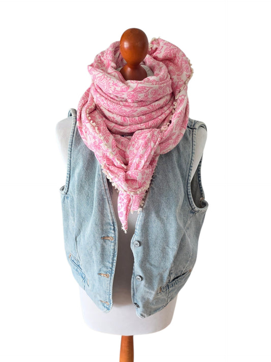 Dreieckstuch Damen Andrea, Schal Damen, Musselintuch, pink, ecrú