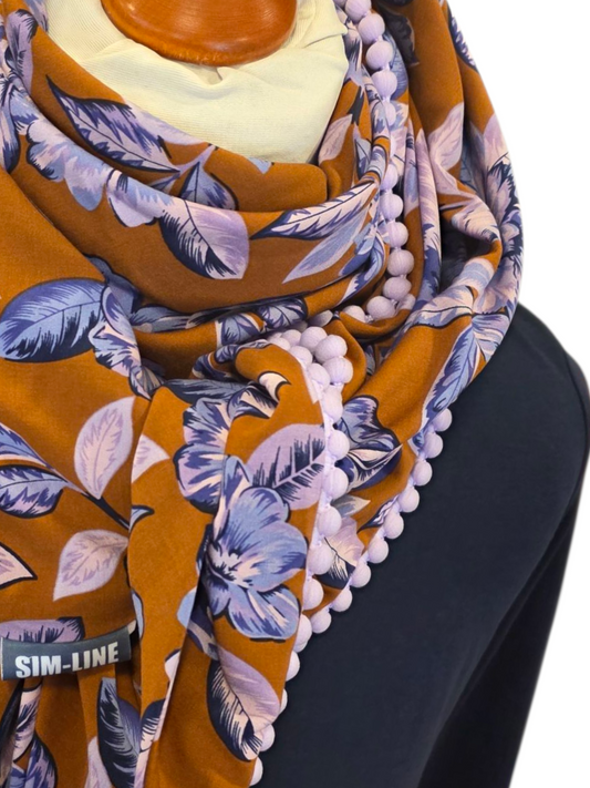 Dreieckstuch Damen Edda, Schal Damen, caramell, lila, Blumen