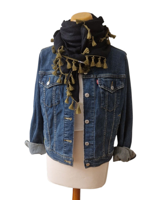 Dreieckstuch Damen Noirette, Schal Damen, Musselinschal, schwarz, glitzer