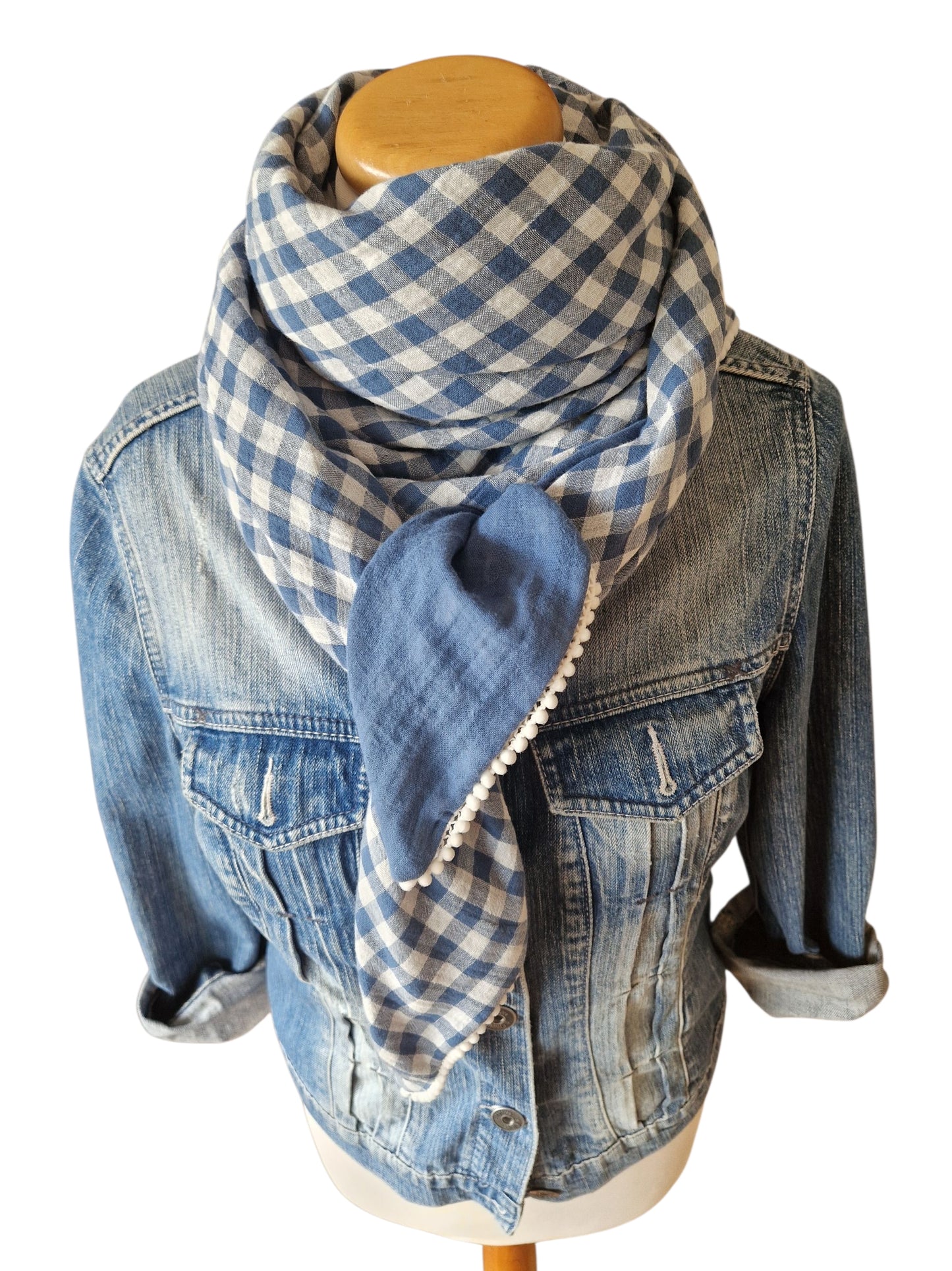 Dreieckstuch Damen Mariette, Schal Damen, Musselinschal jeansblau-weiss
