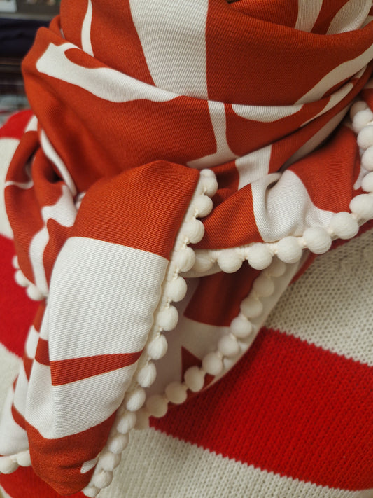 Dreieckstuch Damen Flora, Schal Damen, rot - offwhite, Viskose