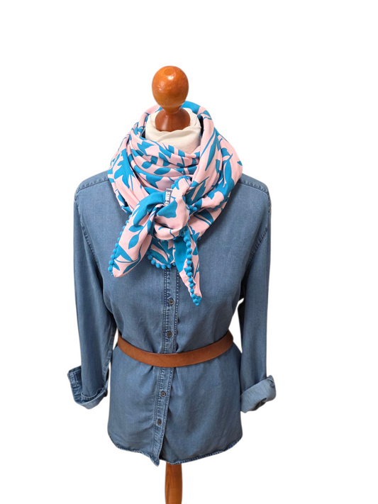 Dreieckstuch Damen Rosetta, Schal Damen, rosa, türkis, Blumen