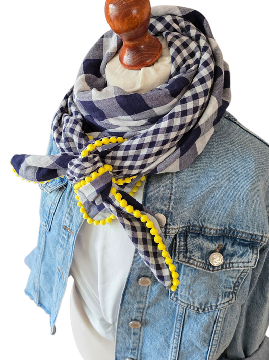 Dreieckstuch Damen Krizia, Schal Damen, Musselintuch, kariert, blau, weiss