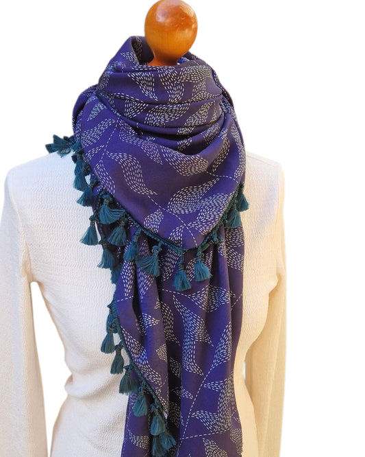 Dreiecktuch Damen Ivy, Schal Damen, dunkellila, ecru