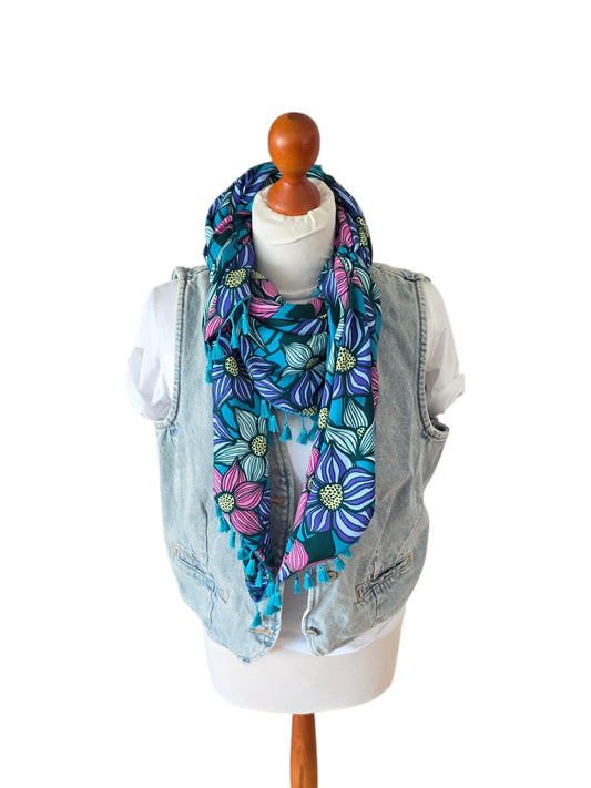 Dreieckstuch Damen Celeste, Schal Damen, Blumen, türkis, pink, lila, grün