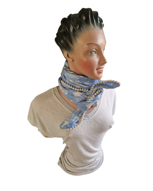 Dreieckstuch Damen Murielle, Schal Damen, hellblau, offwhite, Blumen