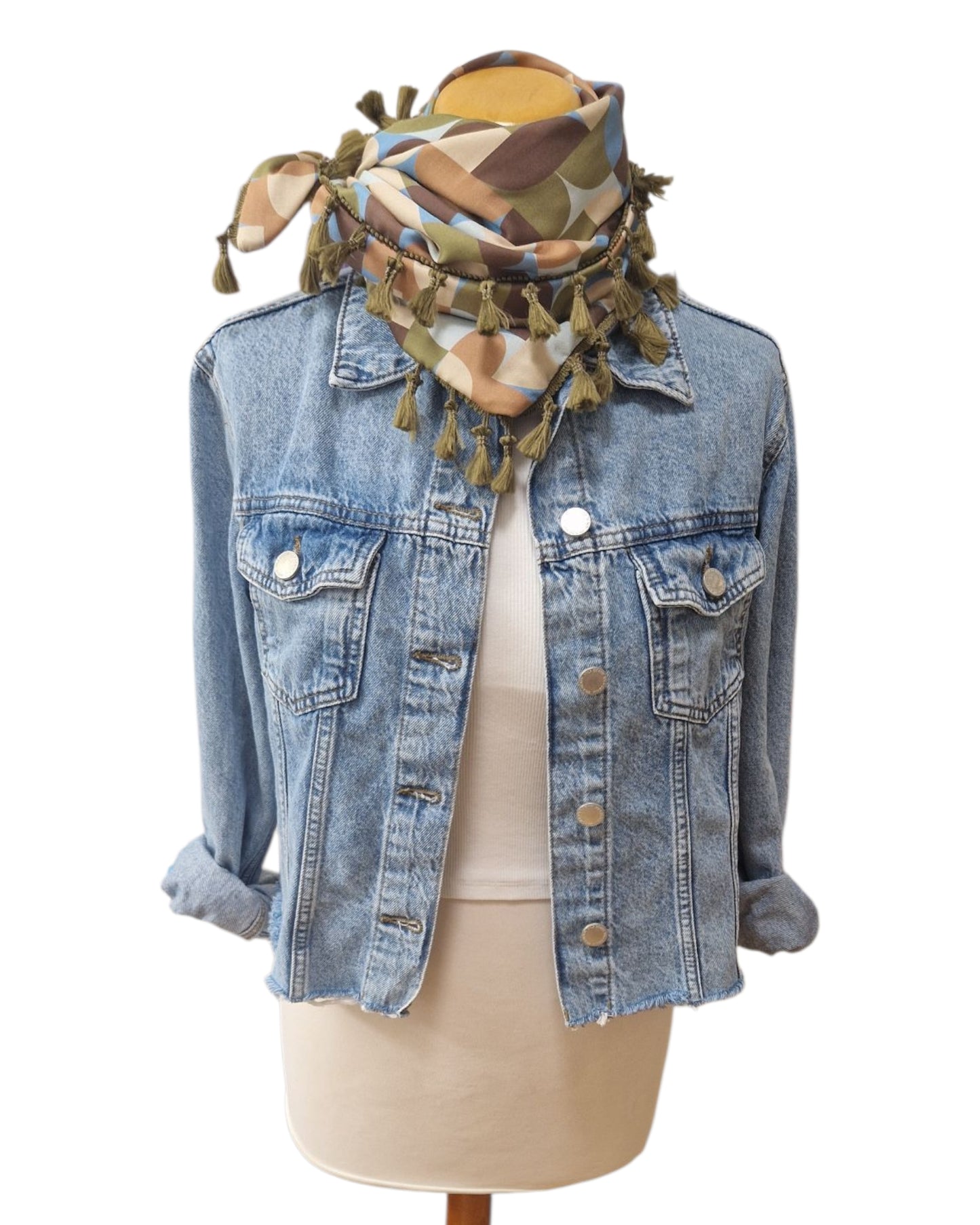 Dreieckstuch Damen Lilou, Schal Damen olivegrün beige hellblau