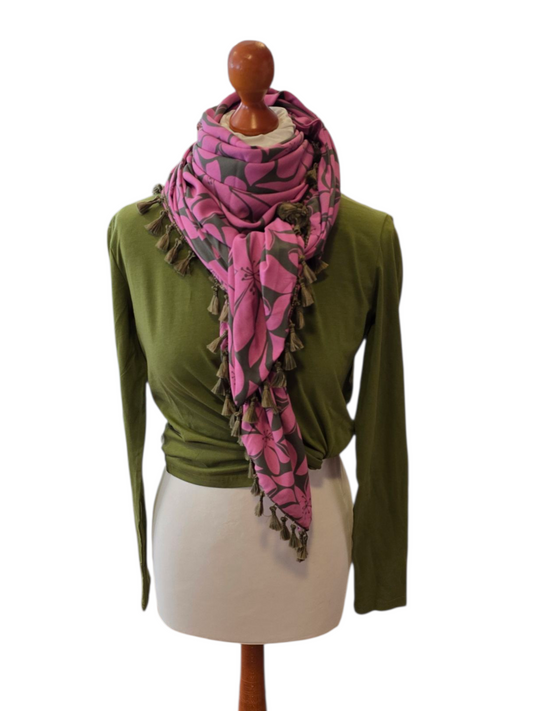 Dreieckstuch Damen Rowena, Schal Damen, pink, olivegrün, Blumen