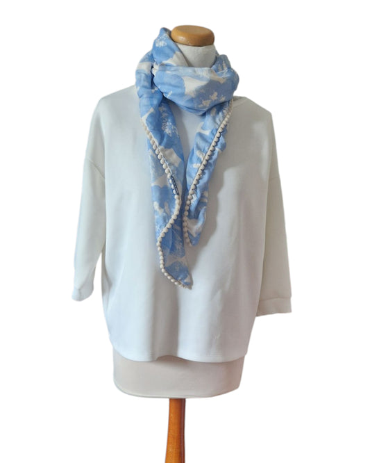 Dreieckstuch Damen Murielle, Schal Damen, hellblau, offwhite, Blumen