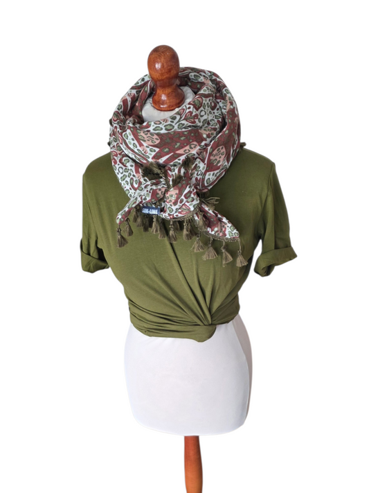 Dreieckstuch Damen Camille, Schal Damen, Musselinschal, rosa, olivegrün, weiss, braun