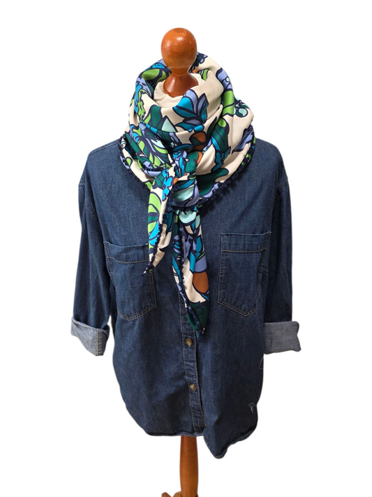 Dreieckstuch Damen Ilenia, Schal Damen, Blumen, grün, türkis, Braun, marineblau