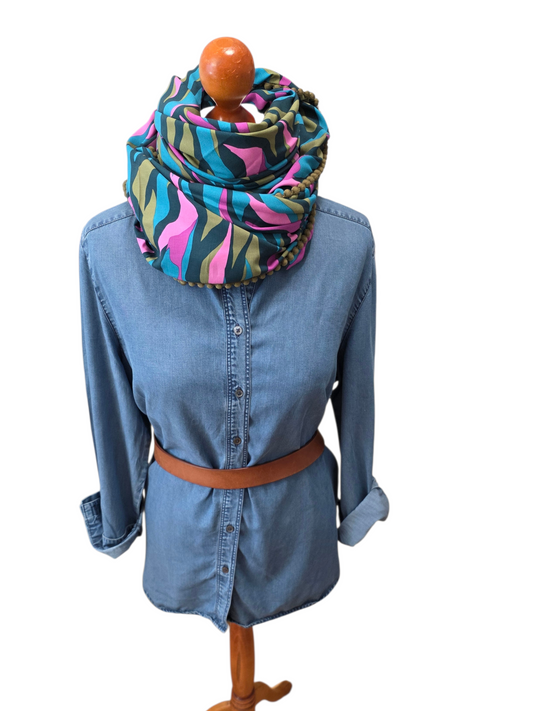 Dreieckstuch Damen Christelle, Schal Damen, Olivgrün, Petrol, Pink, Türkis
