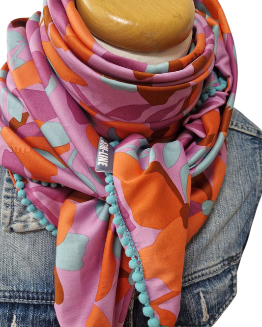 Dreieckstuch Damen Stephanie, Schal Damen, Blumen, mint, orange, lila, braun, pink