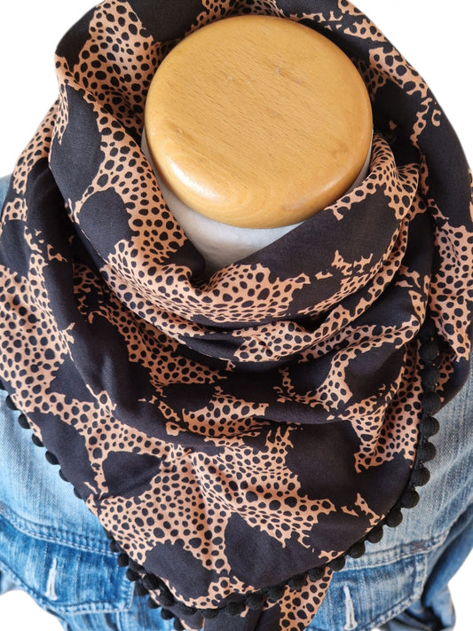 Dreieckstuch Damen Fabienne, Schal Damen, schwarz, beige