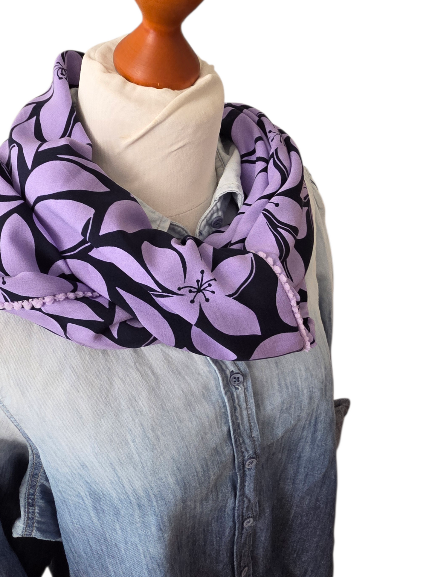 Dreieckstuch Damen Lilla, Schal Damen, Blumen, marineblau, lila