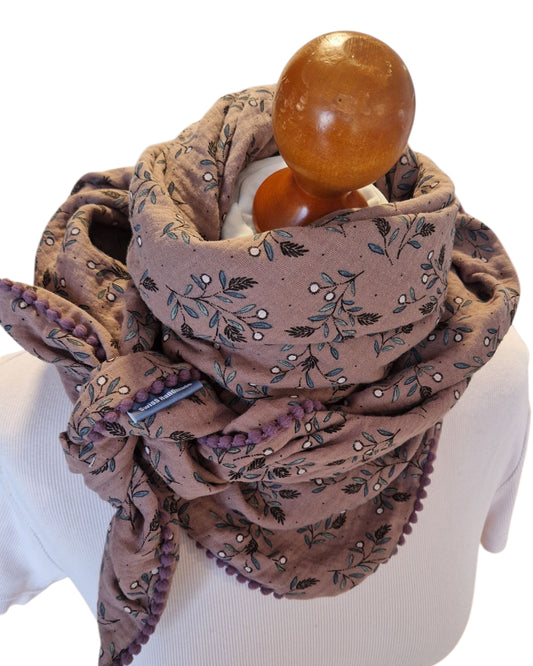 Dreieckstuch Damen Francoise, Schal Damen, Musselinschal, braun, petrol