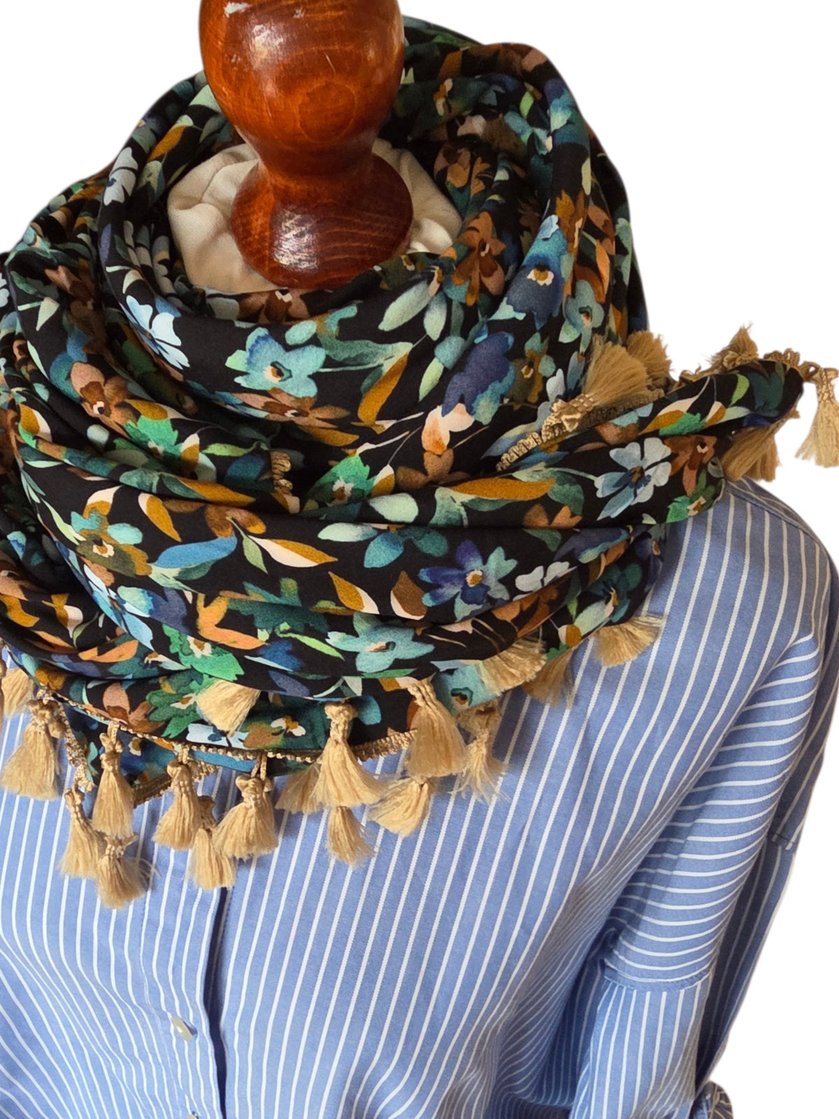 Dreieckstuch Damen Lorena, Schal Damen, Blumen, hellblau, grün, marineblau, braun