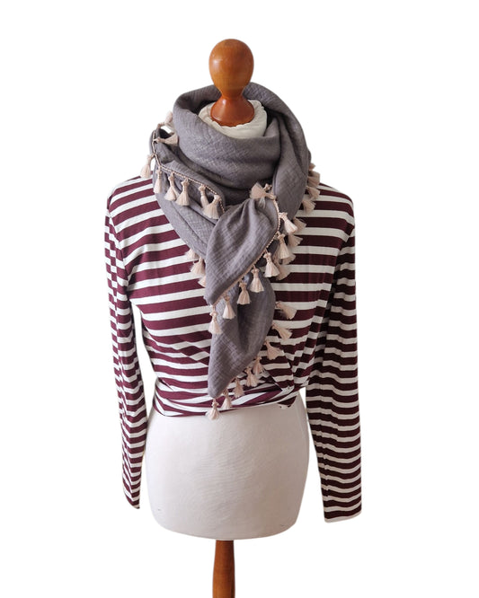 Dreieckstuch Damen Freya, Schal Damen, Musselinschal, glitzer, grau