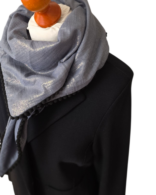 Dreieckstuch Damen Sarah, Schal Damen, Musselintuch, glitzer, Anthrazit