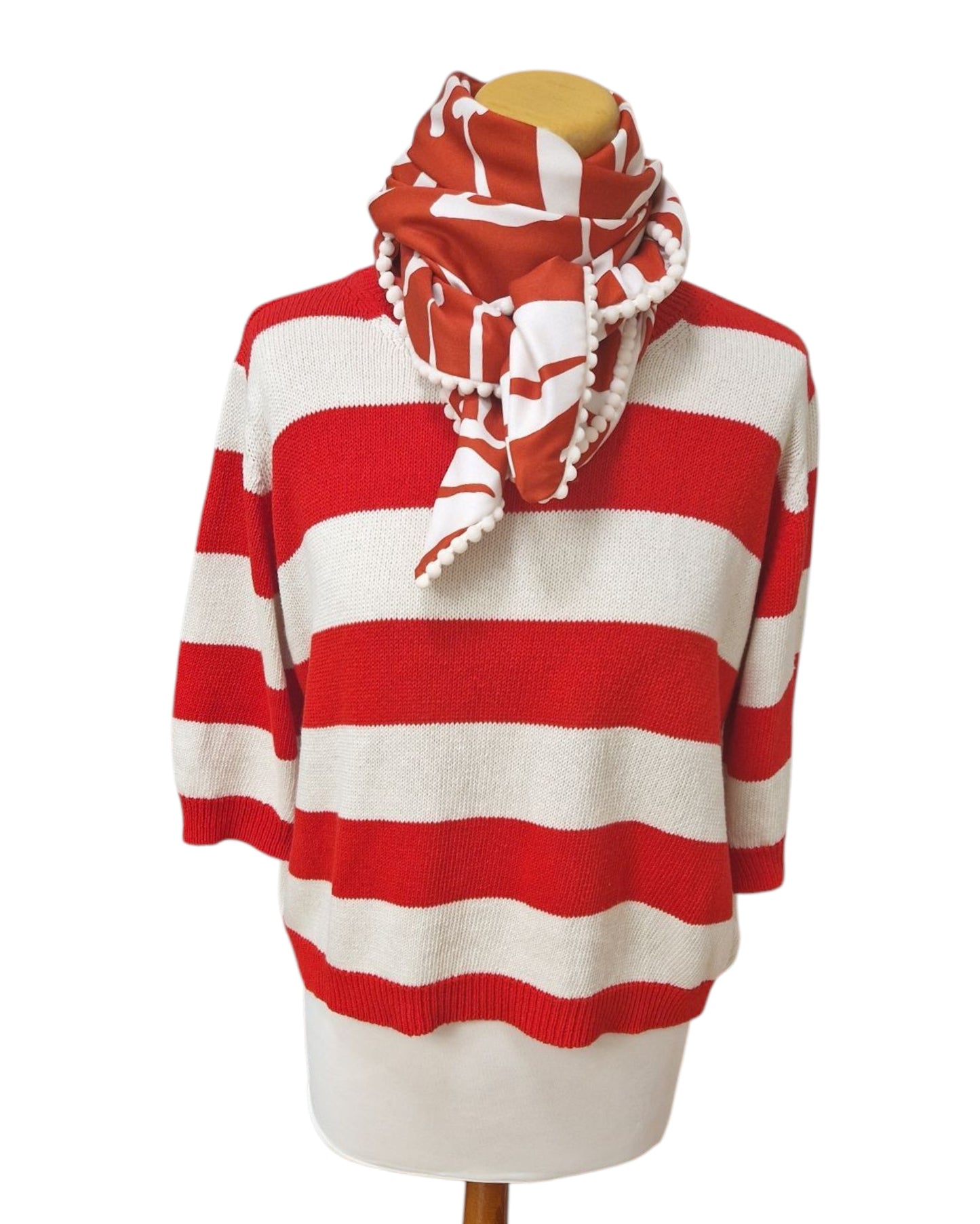 Dreieckstuch Damen Flora, Schal Damen, rot - offwhite, Viskose
