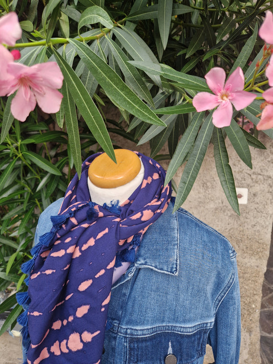 Dreieckstuch Damen Zoe, Schal Damen, marineblau, rosa