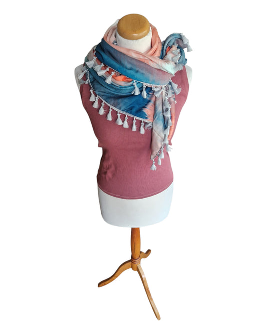 Dreieckstuch Damen Liana, Schal Damen, Farbverlauf, rosa, hellblau, korall