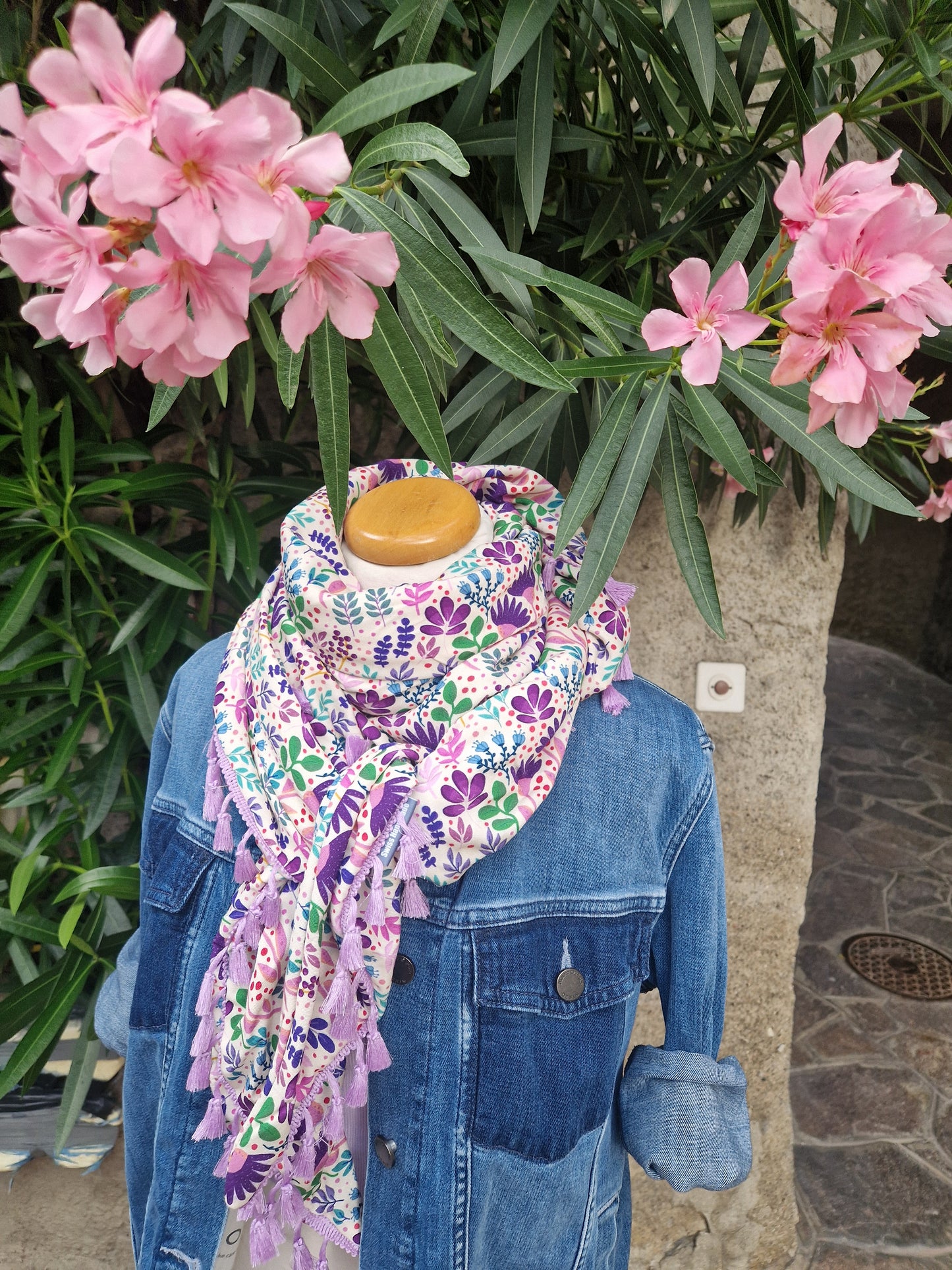Dreieckstuch Damen Pia, Schal Damen, Blumen, lila, grün