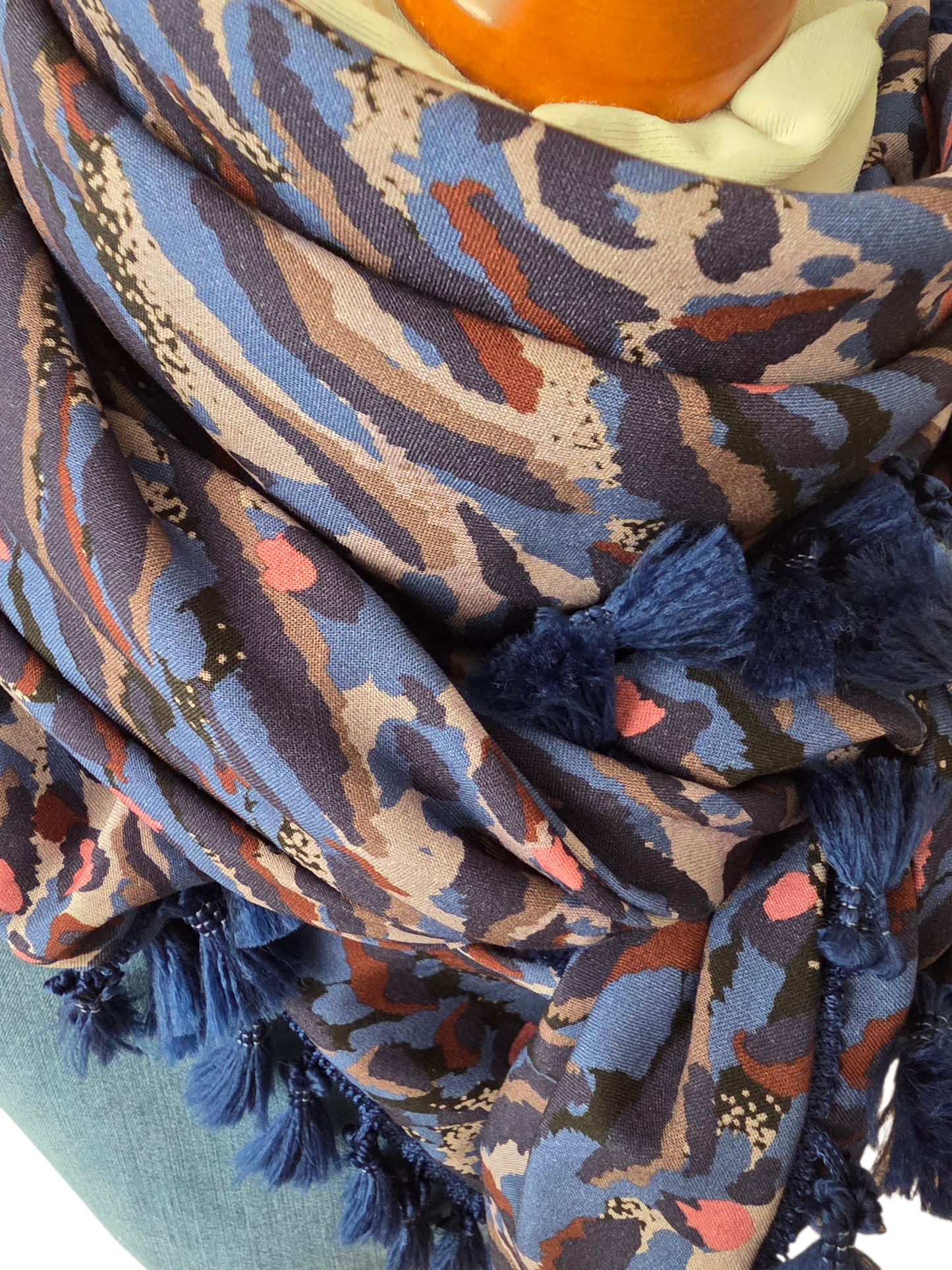 Dreieckstuch Damen Bettina, Schal Damen, geometrische Muster, blau, rosa, beige