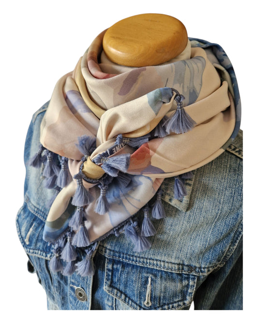 Dreieckstuch Damen Charlie, Schal Damen, Blumen- offwhite- Aquarellfarben