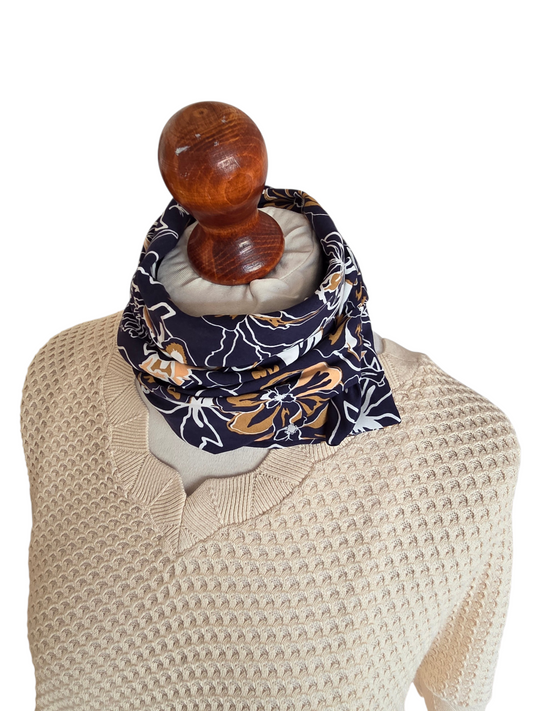 Dreieckstuch - Kleintuch Damen Andrea, Schal Damen, Blumen, marine, weiss, beige