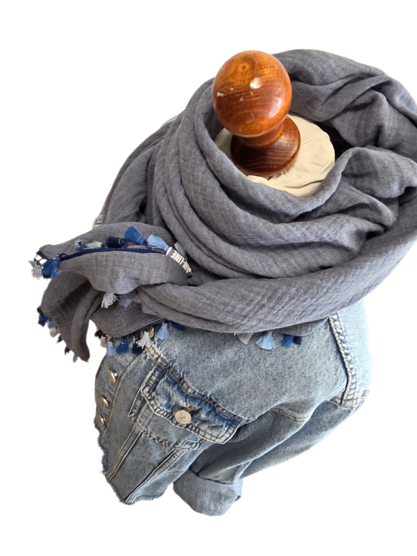 Dreieckstuch Damen Sarah, Schal Damen. Musselintuch, jeansblau melange