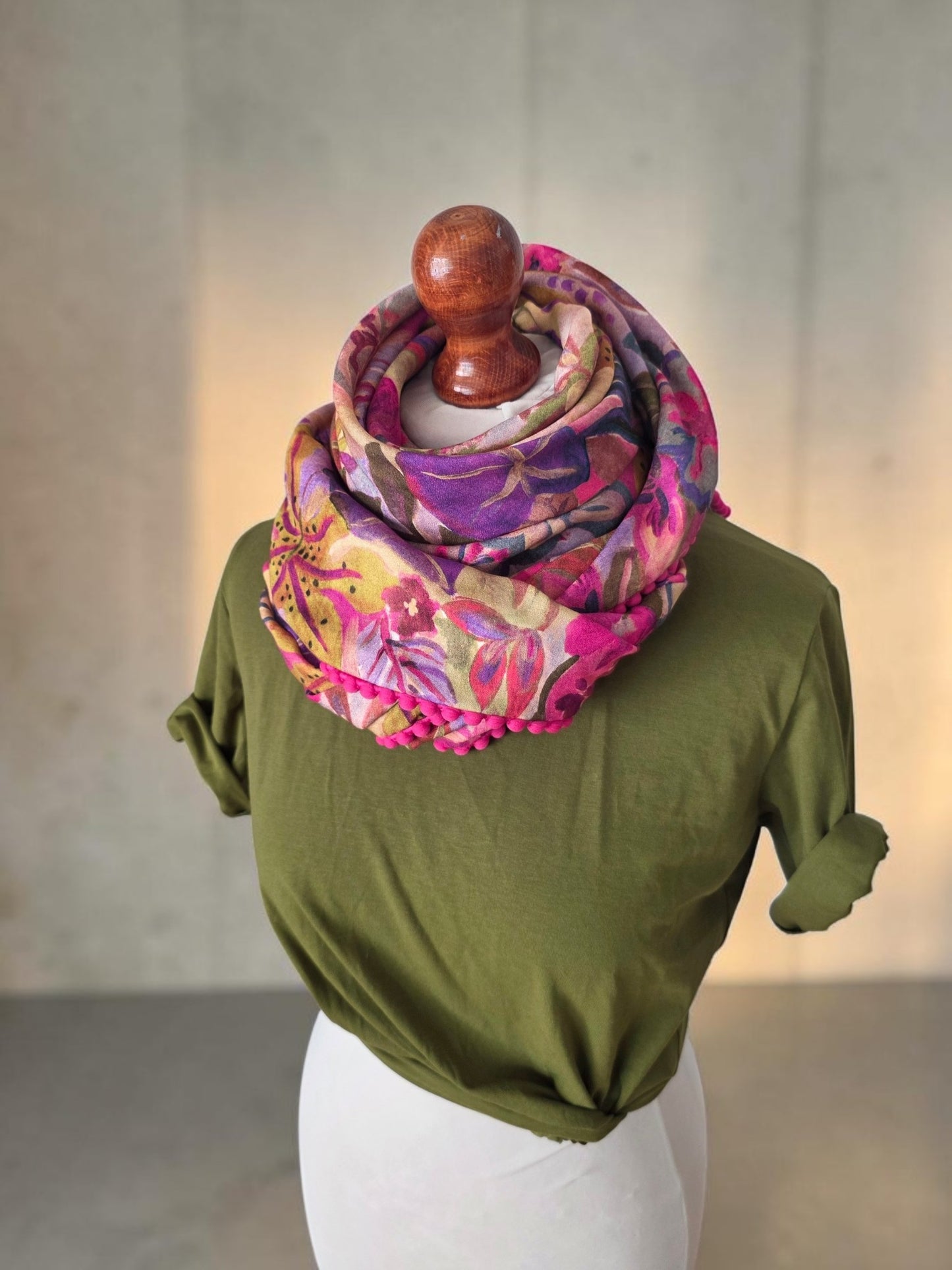 Dreieckstuch Damen Soraya, Schal Damen, Blumen, pink, lila, olivegrün