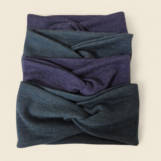 Stirnband aus 100 % Merinowolle, dunkelblau blau