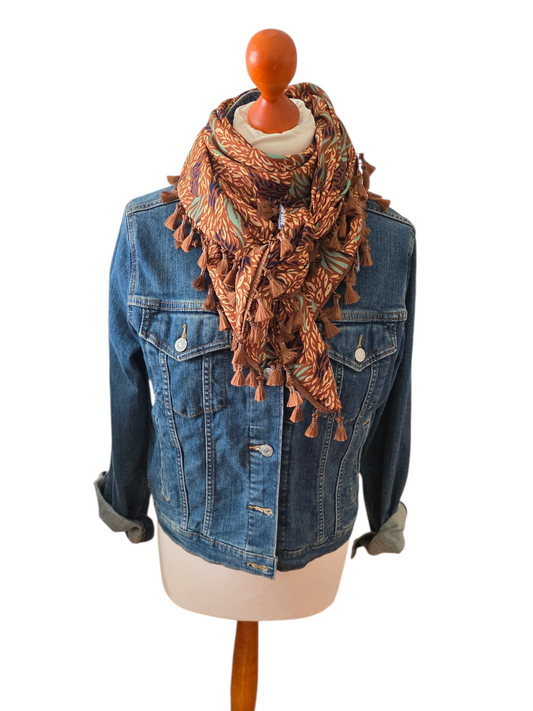 Dreieckstuch Damen Flavia, Schal Damen, braun, mint, peach, marineblau