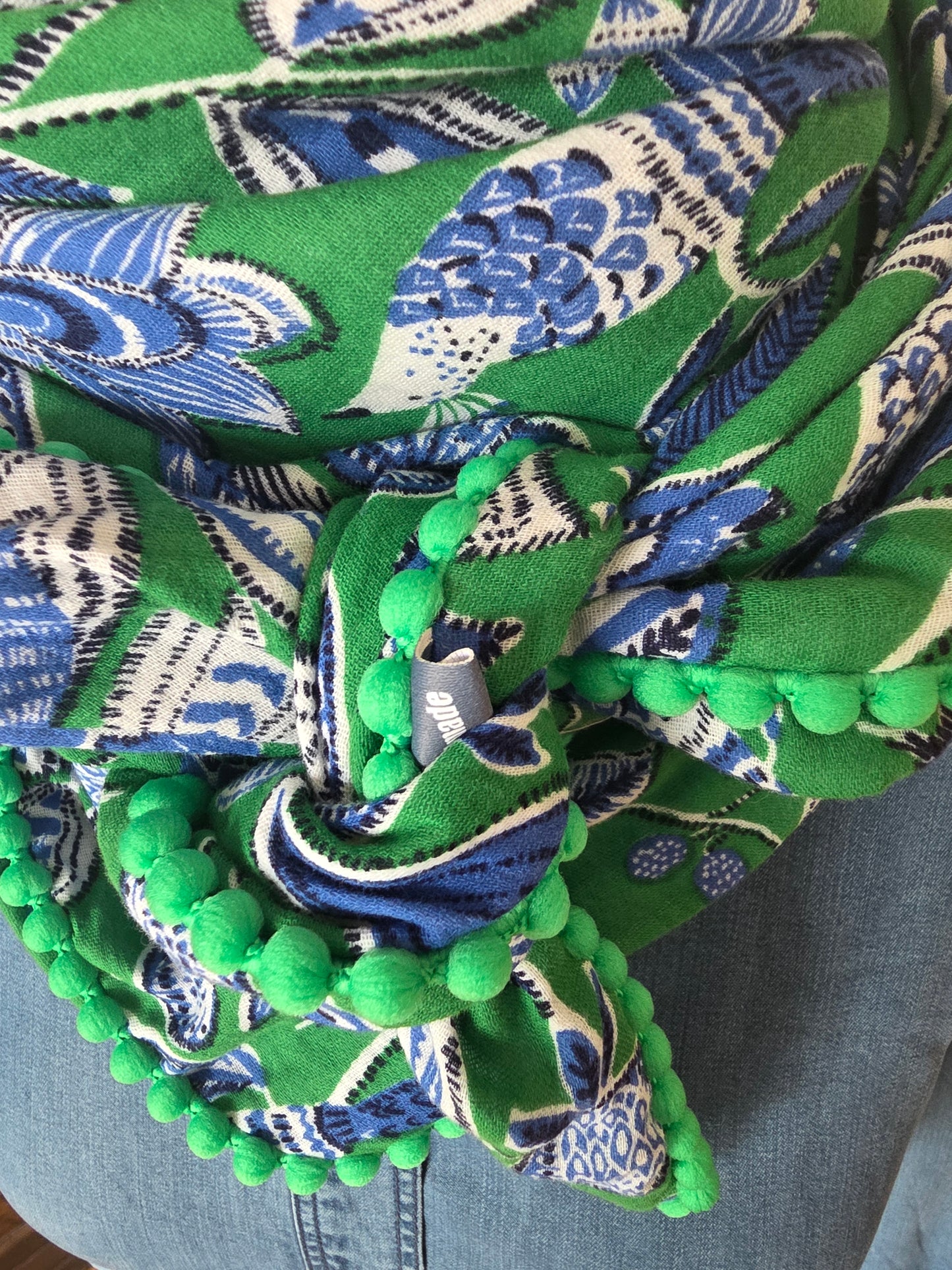 Dreieckstuch Damen Sabrina, Schal Damen, Musselintuch, grün, jeansblau