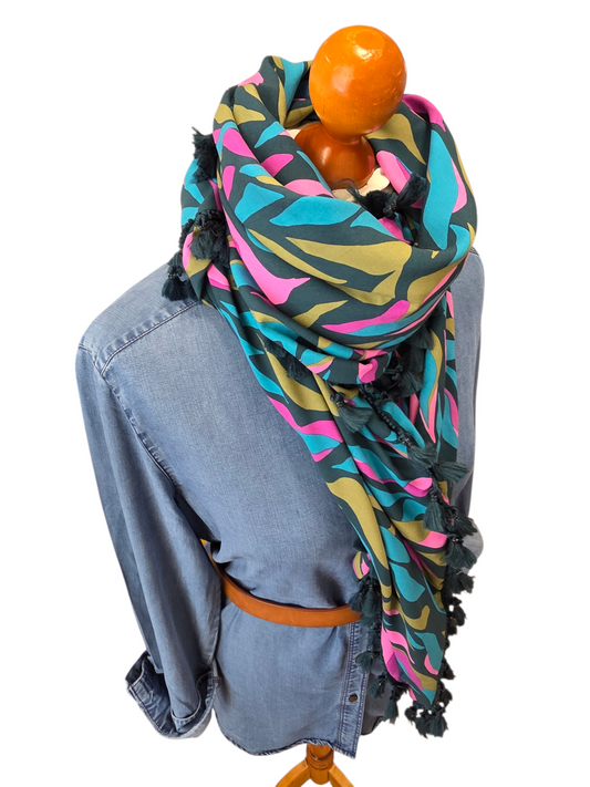 Dreieckstuch Damen Claire, Schal Damen, Olivgrün, Pink, Türkis, Petrolgrün