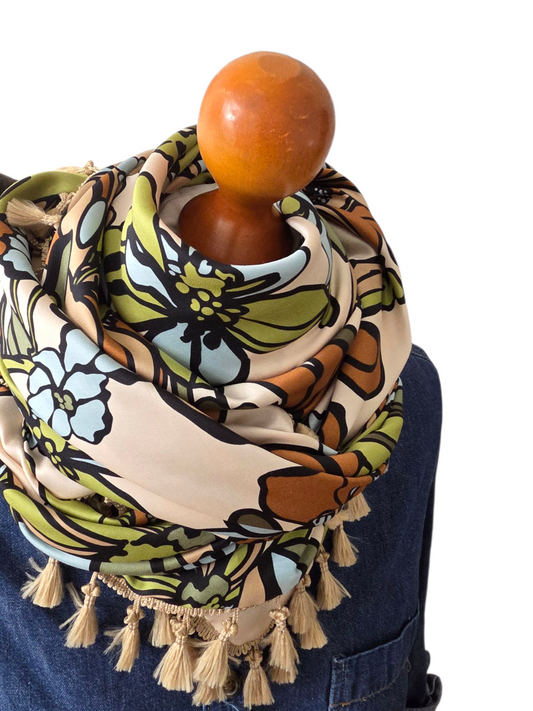 Dreieckstuch Damen Savina, Schal Damen, Blumen, Hellblau, Beige, Braun, Olivgrün